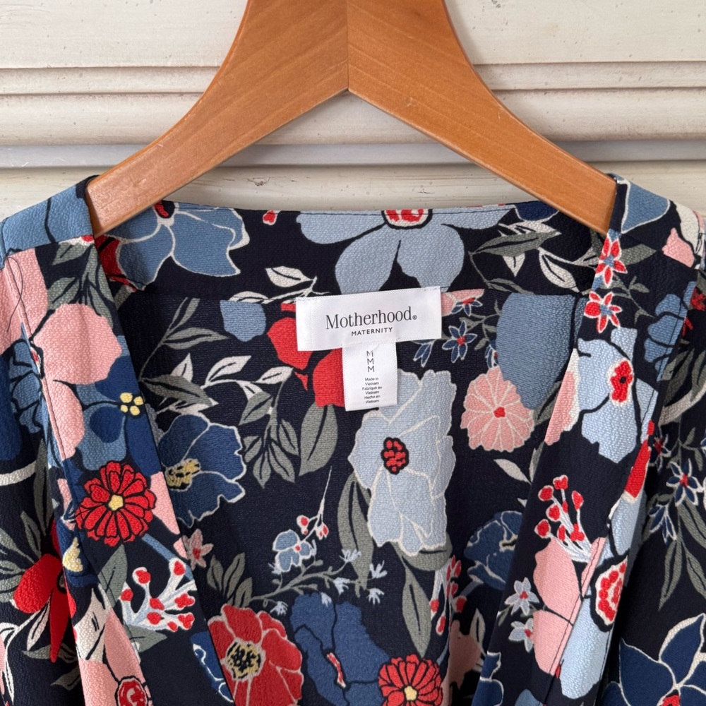 Motherhood Maternity Blue Floral Kimono Wrap Dress - Picture 5 of 6